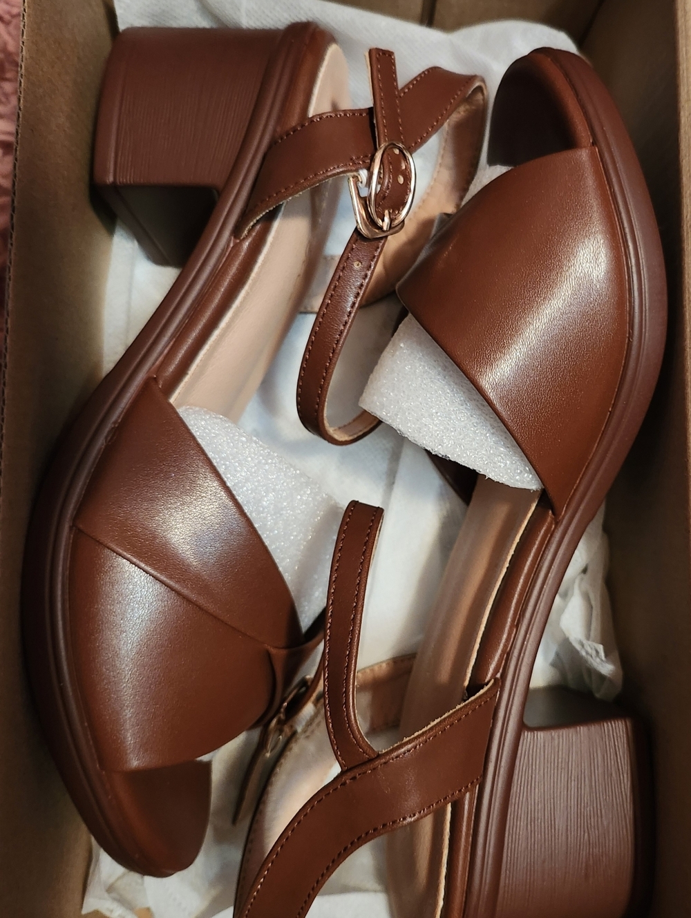 Classic Brown Block Heel Sandals with Ankle Strap